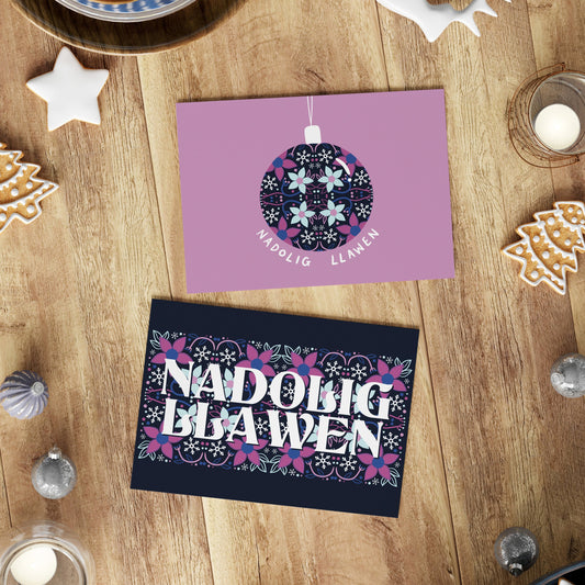 Pack of 2 - Nadolig Llawen & Nadolig Llawen Bauble Cards