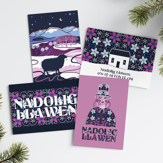 Pack of 4 - Nadolig Llawen - A6 Welsh Christmas Cards