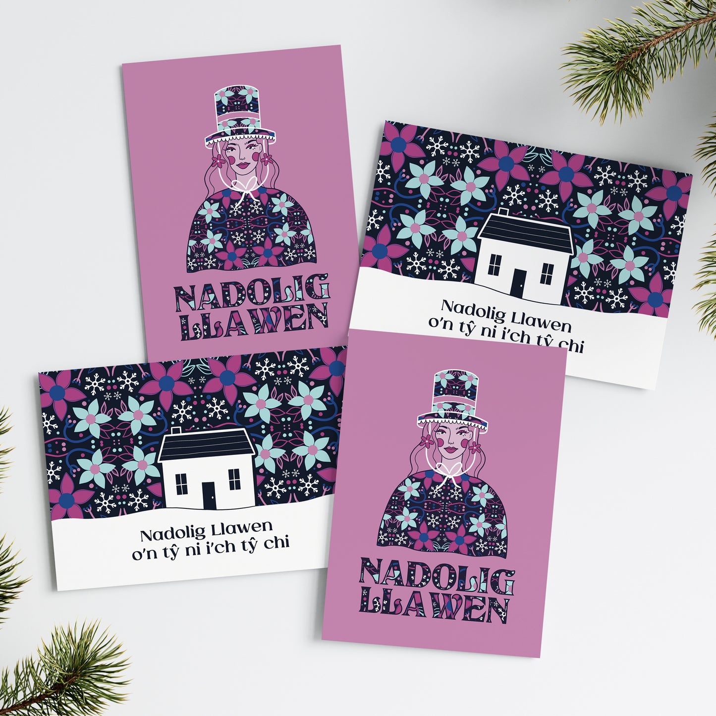 Pack of 4 - Jemima & Nadolig Llawen O'n Tŷ Ni - A6 Christmas Cards