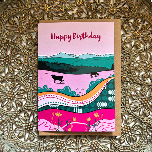 'Gwartheg Y Gwanwyn' Happy Birthday A6 Card